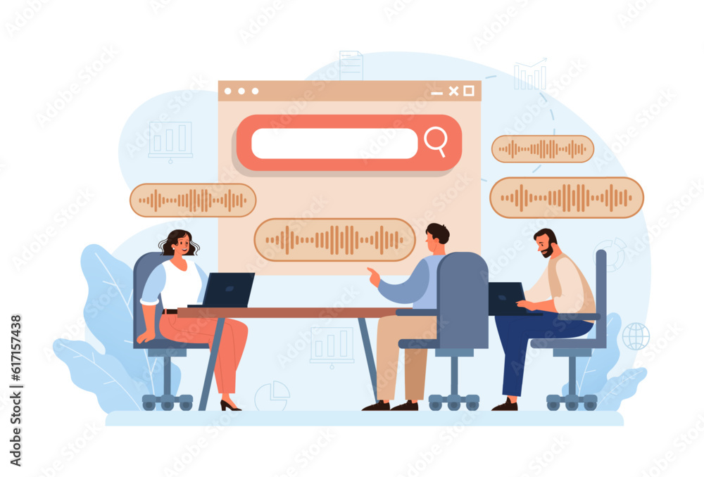 Poster voice search. artificial intelligence virtual assistant. character