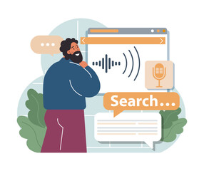 Voice search. Artificial intelligence virtual assistant. Man speaking