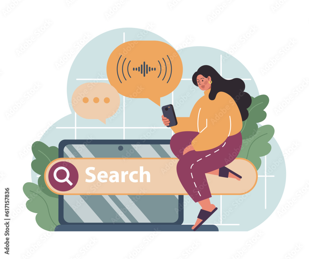 Aufkleber voice search. artificial intelligence virtual assistant. character