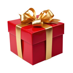 Fototapeta premium Red gift box isolated on transparent background. Generative ai