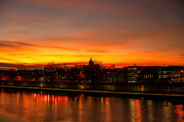 Fototapeta premium Colorful bright sunset over Vistula river in Krakow, Poland