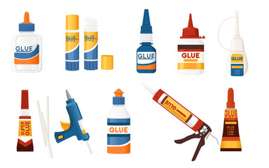 Set of different types of glue vector illustration isolated on white background