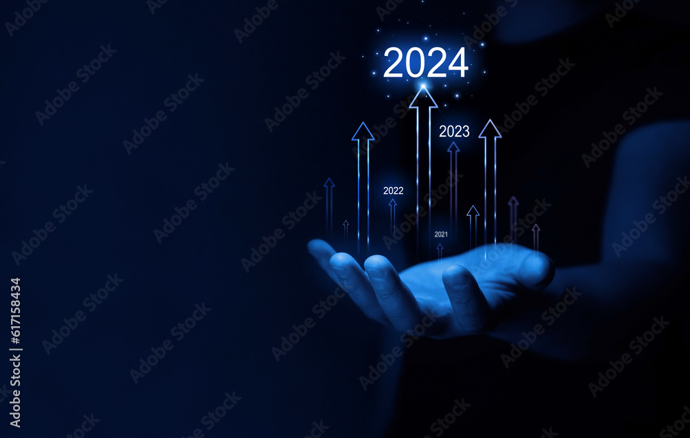 Poster planning,opportunity, challenge and business strategy in new year 2024. growth and development chart