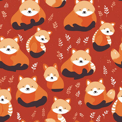A Continuous Repeating Tile Pattern of Minimal Red Pandas Design | Generative AI