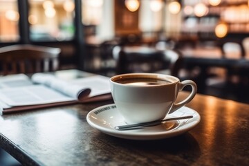 Morning coffee with newspaper in cafe