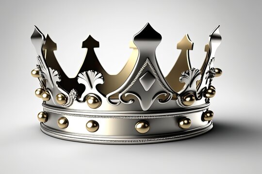 regal crown with both silver and gold accents sitting on a wooden table. Generative AI
