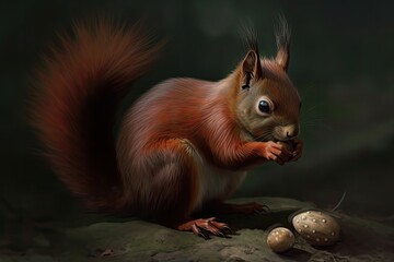 Obraz premium squirrel enjoying a nut in a natural setting