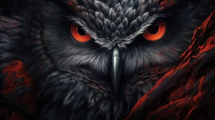 Rolgordijnen Fantasy black owl with red eyes © Creda