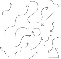 Hand-drawn arrow in black and white, doodles arrow, indicator 