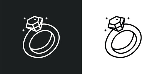diamond ring line icon in white and black colors. diamond ring flat vector icon from diamond ring collection for web, mobile apps and ui.