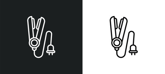 hair iron line icon in white and black colors. hair iron flat vector icon from hair iron collection for web, mobile apps and ui.