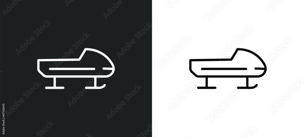 Poster bobsled line icon in white and black colors. bobsled flat vector icon from bobsled collection for we