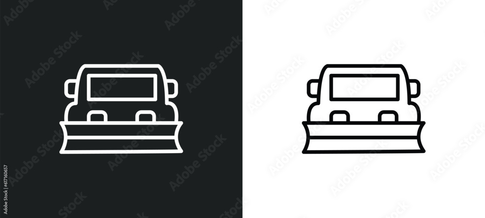 Poster snowplow line icon in white and black colors. snowplow flat vector icon from snowplow collection for