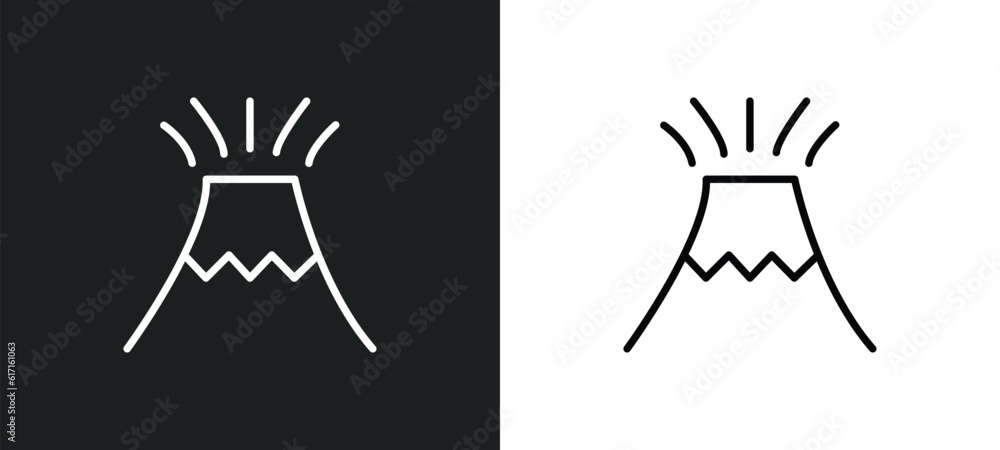 Poster volcano line icon in white and black colors. volcano flat vector icon from volcano collection for we