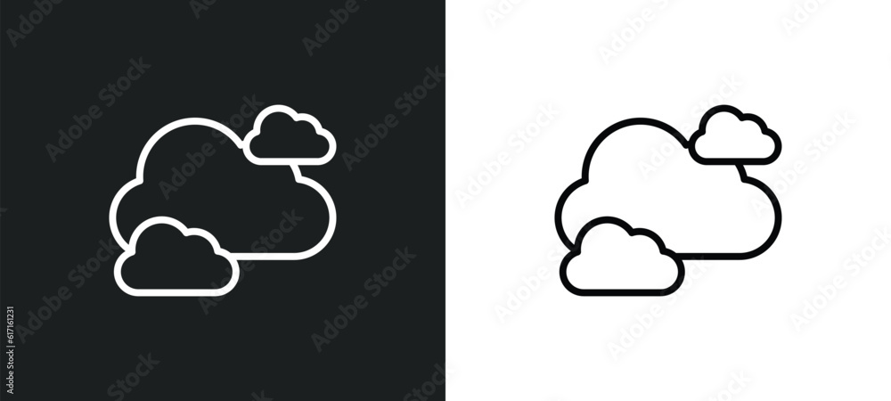 Poster clouds line icon in white and black colors. clouds flat vector icon from clouds collection for web, 