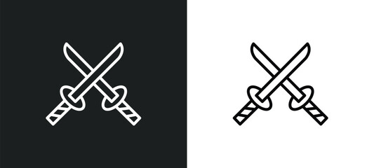 2 katanas line icon in white and black colors. 2 katanas flat vector icon from 2 katanas collection for web, mobile apps and ui.