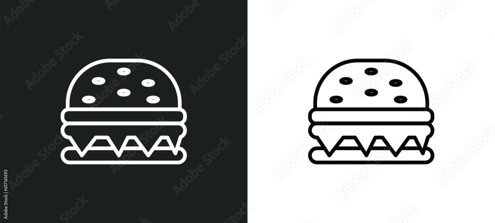 Poster burger line icon in white and black colors. burger flat vector icon from burger collection for web, 