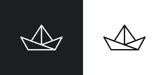 paper boat line icon in white and black colors. paper boat flat vector icon from paper boat collection for web, mobile apps and ui.