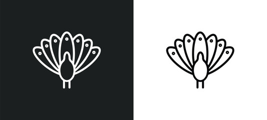 thanksgiving peacock line icon in white and black colors. thanksgiving peacock flat vector icon from thanksgiving peacock collection for web, mobile apps and ui.