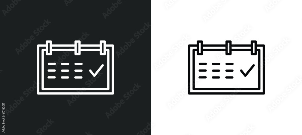 Poster calendar checked line icon in white and black colors. calendar checked flat vector icon from calenda