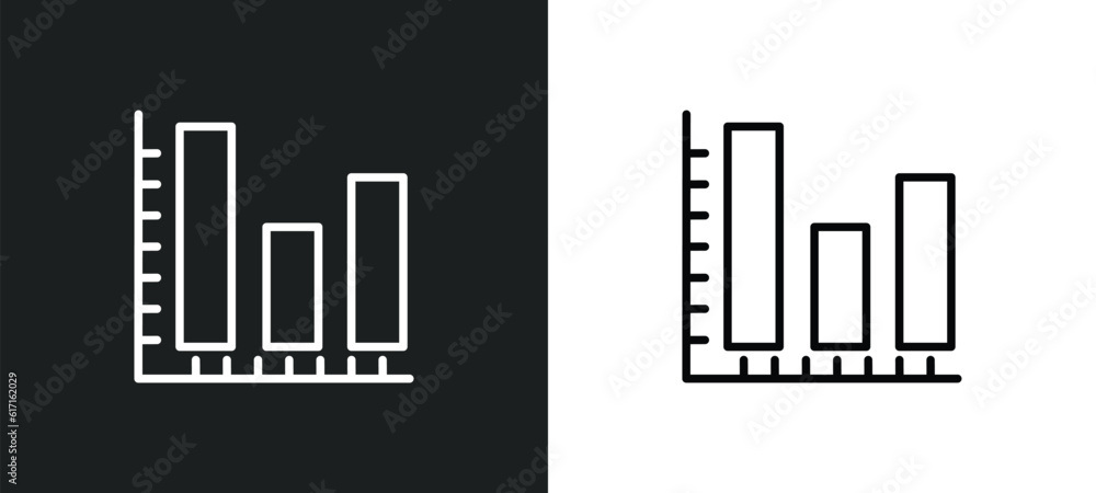 Poster three bars graph line icon in white and black colors. three bars graph flat vector icon from three b