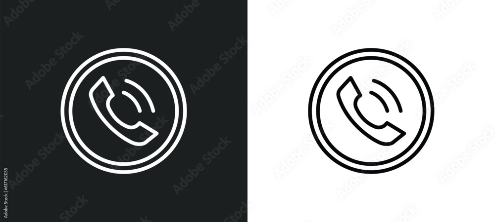 Aufkleber call contact line icon in white and black colors. call contact flat vector icon from call contact co