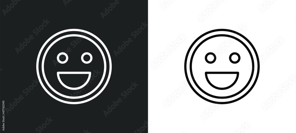 Poster smiling face line icon in white and black colors. smiling face flat vector icon from smiling face co