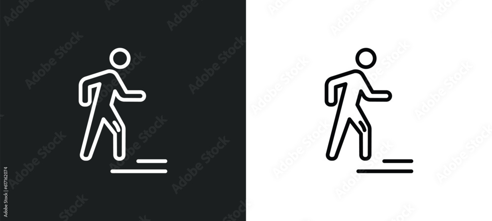 Poster man walking to right line icon in white and black colors. man walking to right flat vector icon from