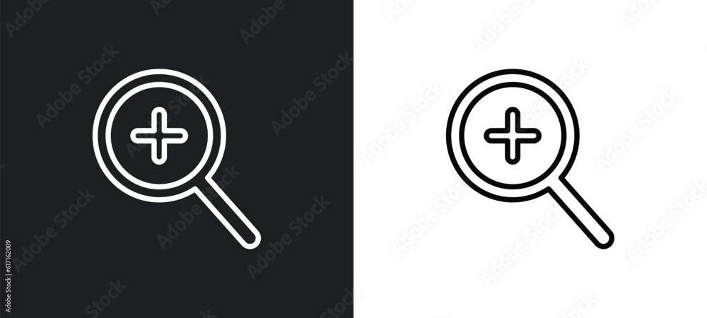 Poster zoom button line icon in white and black colors. zoom button flat vector icon from zoom button colle
