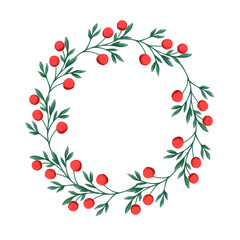 Merry Christmas wreath mistletoe with red berries vector illustration isolated on white background