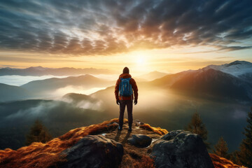 Fototapeta premium Man on the mountain ai generated