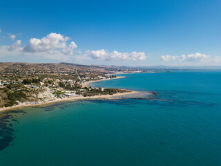 Obraz premium Italian city and coastal beach photographed by drone. Sicily.
