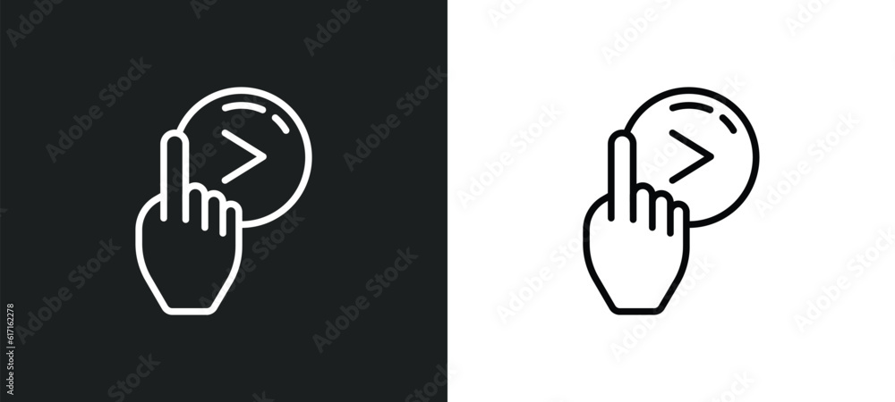 Poster slide right line icon in white and black colors. slide right flat vector icon from slide right colle