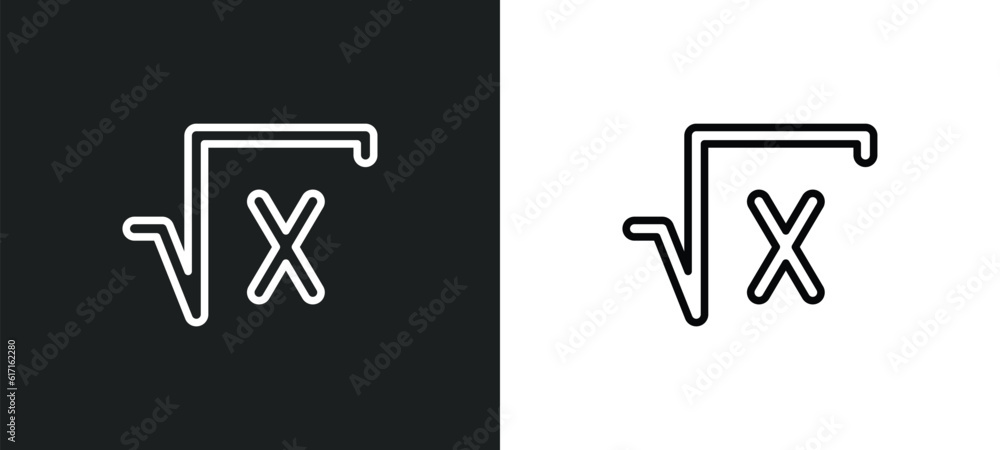 Poster square root line icon in white and black colors. square root flat vector icon from square root colle