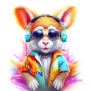 colorful cartoon character small kangaroo wearing sunglasses and headphones