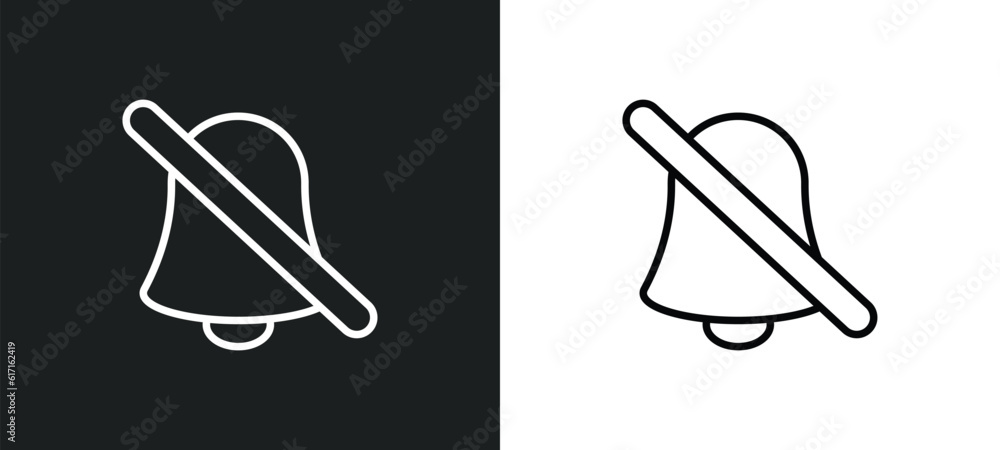 Poster disable alarm line icon in white and black colors. disable alarm flat vector icon from disable alarm