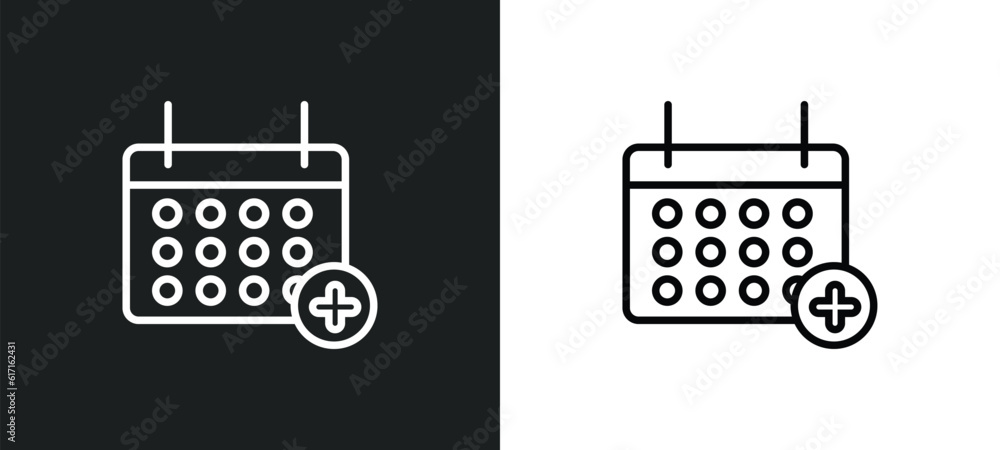 Poster add event line icon in white and black colors. add event flat vector icon from add event collection 