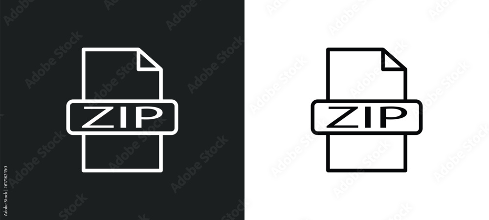 Poster zip file line icon in white and black colors. zip file flat vector icon from zip file collection for