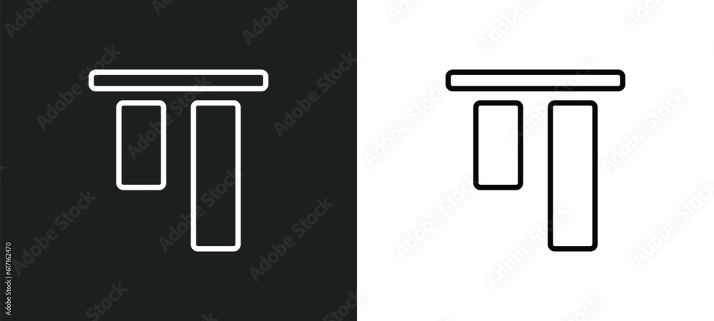 Poster top alignment line icon in white and black colors. top alignment flat vector icon from top alignment