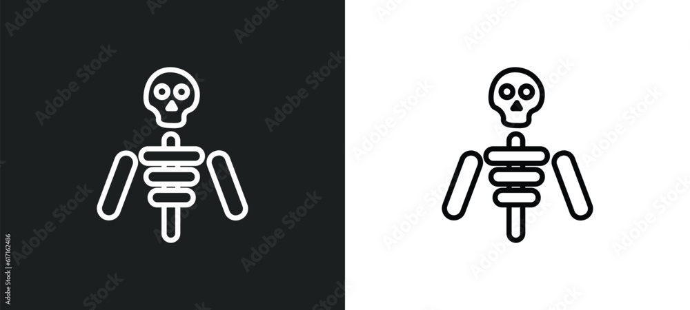 Poster anatomy class skeleton line icon in white and black colors. anatomy class skeleton flat vector icon 