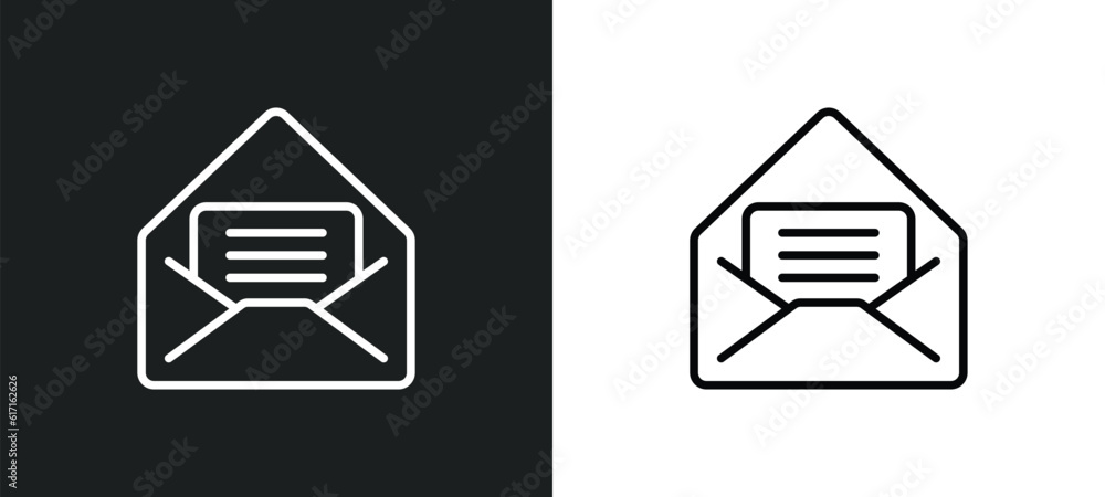 Aufkleber open letter read email line icon in white and black colors. open letter read email flat vector icon 