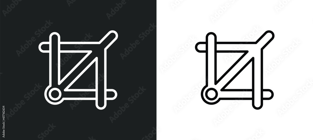 Poster crop button line icon in white and black colors. crop button flat vector icon from crop button colle