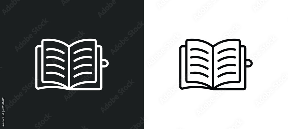 Poster open diary line icon in white and black colors. open diary flat vector icon from open diary collecti