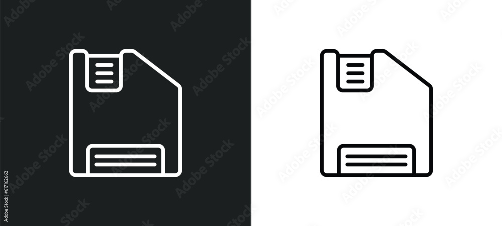 Poster floppy disk save button line icon in white and black colors. floppy disk save button flat vector ico