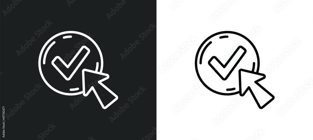 Poster check box with cursor line icon in white and black colors. check box with cursor flat vector icon fr