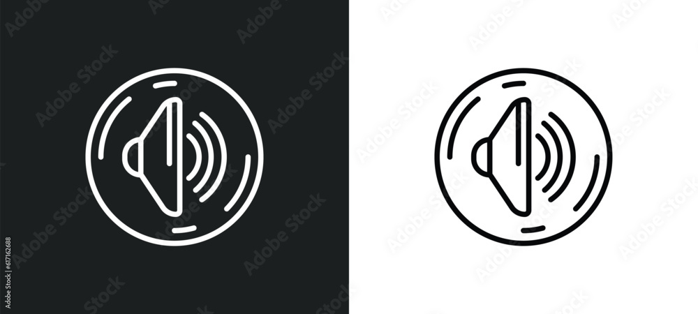 Poster volume button line icon in white and black colors. volume button flat vector icon from volume button
