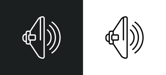 high volume loudspeaker line icon in white and black colors. high volume loudspeaker flat vector icon from high volume loudspeaker collection for web, mobile apps and ui.
