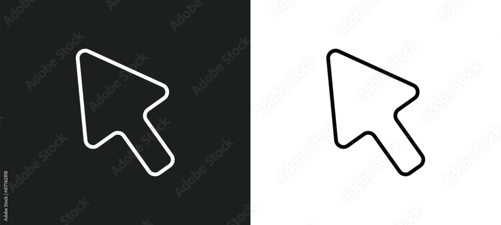 Poster cursor arrow line icon in white and black colors. cursor arrow flat vector icon from cursor arrow co