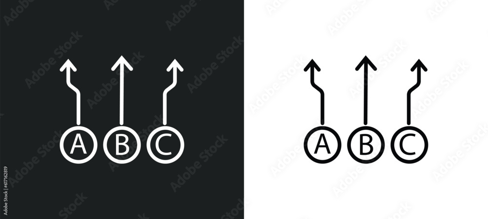 Poster abc item chart line icon in white and black colors. abc item chart flat vector icon from abc item ch