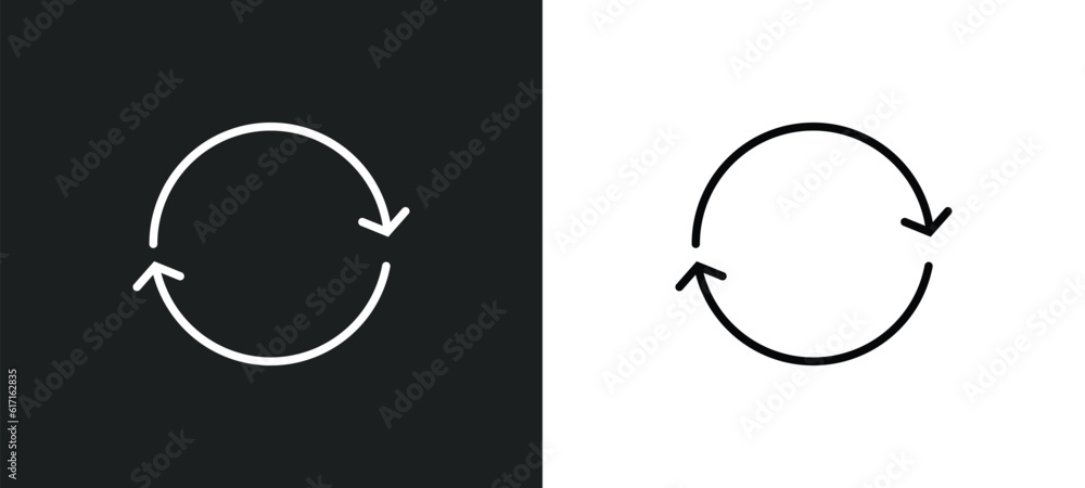 Poster update arrows line icon in white and black colors. update arrows flat vector icon from update arrows